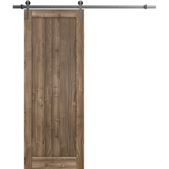 Sturdy Barn Door 30 x 96 inches | Quadro 4111 Walnut | Stainless Steel 6.6FT Rail Hangers Heavy Set | Solid Panel Interior Doors