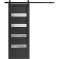 thumbnail image 1 of Sturdy Barn Door 30 x 96 inches | Quadro 4113 Matte Black Frosted Glass | 6.6FT Rail Hangers Heavy Hardware Set | Solid Panel Interior Doors, 1 of 6