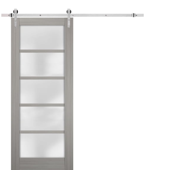 Sturdy Barn Door 32 x 80 inches Frosted Glass | Quadro 4002 Grey Ash | Top Mount Stainless Steel 6.6FT Rail Hangers Heavy Set | Solid Panel Interior Doors