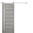 thumbnail image 1 of Sturdy Barn Door 32 x 80 inches Frosted Glass | Quadro 4088 Grey Ash | Top Mount Stainless Steel 6.6FT Rail Hangers Heavy Set | Solid Panel Interior Doors, 1 of 6