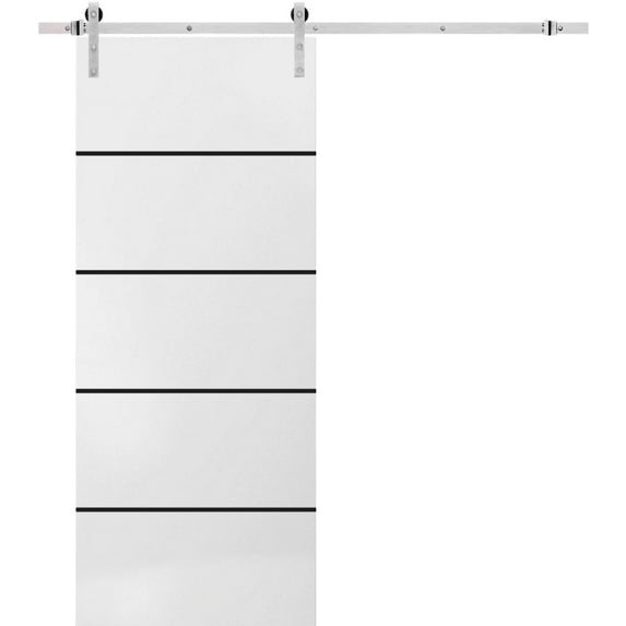 Sturdy Barn Door 32 x 80 inches | Planum 0015 White Silk with Frosted Glass | Stainless Steel 6.6FT Rail Hangers Heavy Set | Solid Panel Interior Doors