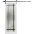 thumbnail image 1 of Sturdy Barn Door 32 x 80 inches | Planum 2112 White Silk Frosted Glass | Stainless Steel 6.6FT Rail Hangers Heavy Set | Solid Panel Interior Doors, 1 of 6