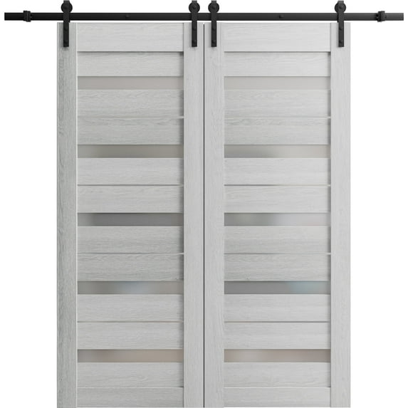 Sturdy Barn Door 32 x 80 inches | Quadro 4111 Matte Black | Stainless Steel 6.6FT Rail Hangers Heavy Set | Solid Panel Interior Doors