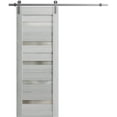 thumbnail image 1 of Sturdy Barn Door 32 x 80 inches | Quadro 4445 Light Grey Oak with Frosted Glass | Stainless Steel 6.6FT Rail Hangers Heavy Set | Solid Panel Interior Doors, 1 of 6