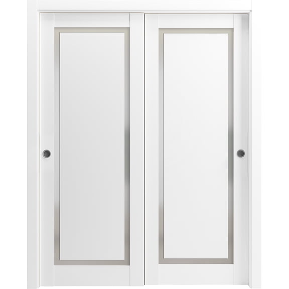 Sturdy Barn Door 32 x 80 inches | Sete 6933 Nebraska Grey with Frosted Glass | 6.6FT Rail Hangers Heavy Hardware Set | Solid Panel Interior Doors
