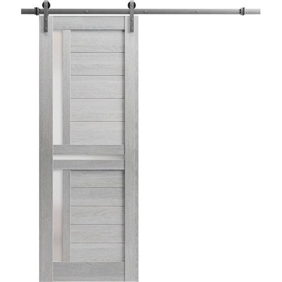 Sturdy Barn Door 32 x 80 inches | Veregio 7288 Light Grey Oak with Frosted Glass | Stainless Steel 6.6FT Rail Hangers Heavy Set | Solid Panel Interior Doors