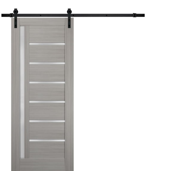 Sturdy Barn Door 32 x 84 inches Frosted Glass | Quadro 4088 Grey Ash | Top Mount 6.6FT Rail Hangers Heavy Hardware Set | Solid Panel Interior Doors