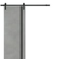 thumbnail image 1 of Sturdy Barn Door 32 x 84 inches | Planum 0011 Concrete with Frosted Glass | 6.6FT Rail Hangers Heavy Hardware Set | Solid Panel Interior Doors, 1 of 6