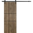 thumbnail image 1 of Sturdy Barn Door 32 x 84 inches | Planum 0014 Walnut with Frosted Glass | 6.6FT Rail Hangers Heavy Hardware Set | Solid Panel Interior Doors, 1 of 6