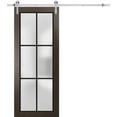 thumbnail image 1 of Sturdy Barn Door 32 x 84 inches | Planum 2122 Chocolate Ash Frosted Glass | Stainless Steel 6.6FT Rail Hangers Heavy Set | Solid Panel Interior Doors, 1 of 5