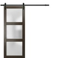 thumbnail image 1 of Sturdy Barn Door 32 x 96 inches Frosted Glass | Lucia 2552 Chocolate Ash | Top Mount 6.6FT Rail Hangers Heavy Hardware Set | Solid Panel Interior Doors, 1 of 6