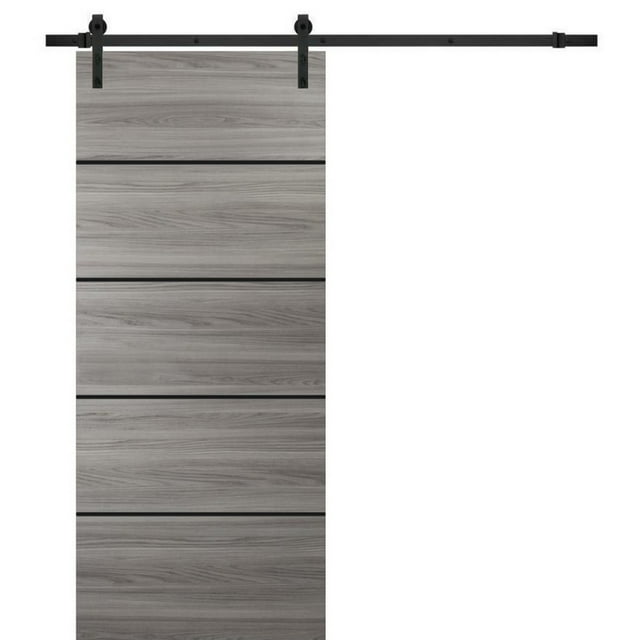 Sturdy Barn Door 32 x 96 inches | Planum 0015 Ginger Ash with Frosted Glass | 6.6FT Rail Hangers Heavy Hardware Set | Solid Panel Interior Doors