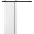 thumbnail image 1 of Sturdy Barn Door 32 x 96 inches | Planum 0016 White Silk with Frosted Glass | 6.6FT Rail Hangers Heavy Hardware Set | Solid Panel Interior Doors, 1 of 6