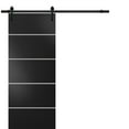 thumbnail image 1 of Sturdy Barn Door 32 x 96 inches | Planum 0210 Matte Black with Frosted Glass | 6.6FT Rail Hangers Heavy Hardware Set | Solid Panel Interior Doors, 1 of 5