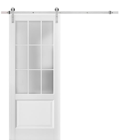 Sturdy Barn Door 36 x 80 inches Frosted Glass 9 Lites