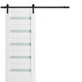 thumbnail image 1 of Sturdy Barn Door 36 x 80 inches Frosted Glass | Quadro 4445 White Silk | Top Mount 6.6FT Rail Hangers Heavy Hardware Set | Solid Panel Interior Doors, 1 of 6