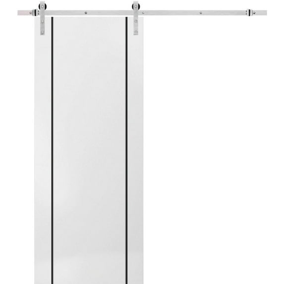 Sturdy Barn Door 36 x 80 inches | Planum 0016 White Silk with Frosted Glass | Stainless Steel 6.6FT Rail Hangers Heavy Set | Solid Panel Interior Doors