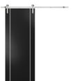 thumbnail image 1 of Sturdy Barn Door 36 x 80 inches | Planum 0410 Matte Black with Frosted Glass | Stainless Steel 6.6FT Rail Hangers Heavy Set | Solid Panel Interior Doors, 1 of 6