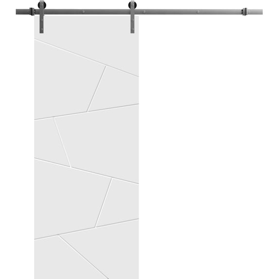 Sturdy Barn Door 36 x 80 inches | Planum 0990 Painted White | Stainless Steel 6.6FT Rail Hangers Heavy Set | Solid Panel Interior Doors