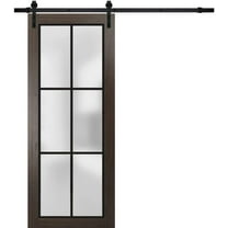 Sturdy Barn Door 36 x 80 inches | Planum 2122 Chocolate Ash Frosted Glass | 6.6FT Rail Hangers Heavy Hardware Set | Solid Panel Interior Doors