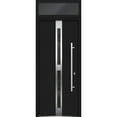 thumbnail image 1 of Front Exterior Prehung Steel Door / Deux 1755 Black Enamel / Top Exterior Window / Stainless Inserts Single Modern Painted-W36" x H80+16"-Left-hand Inswing, 1 of 5