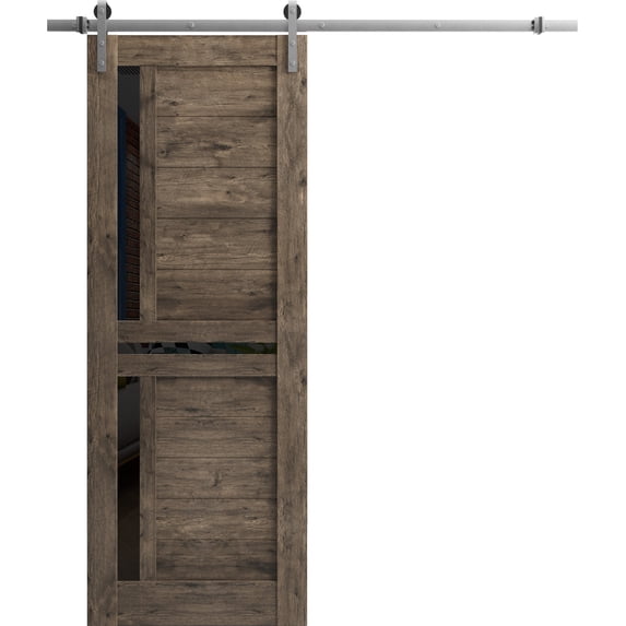 Sturdy Barn Door 36 x 80 inches | Veregio 7588 Cognac Oak with Black Glass | Stainless Steel 6.6FT Rail Hangers Heavy Set | Solid Panel Interior Doors