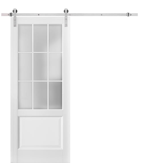 Sturdy Barn Door 36 x 84 inches Frosted Glass 9 Lites