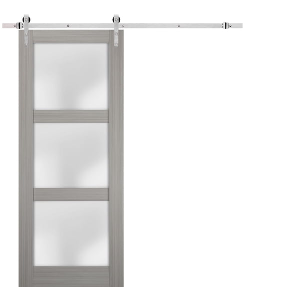 Sturdy Barn Door 36 x 84 inches Frosted Glass | Lucia 2552 Grey Ash | Top Mount Stainless Steel 6.6FT Rail Hangers Heavy Set | Solid Panel Interior Doors
