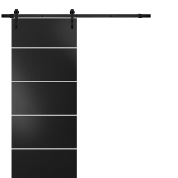 Sturdy Barn Door 36 x 84 inches | Planum 0210 Matte Black with Frosted Glass | 6.6FT Rail Hangers Heavy Hardware Set | Solid Panel Interior Doors