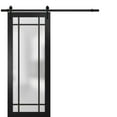 thumbnail image 1 of Sturdy Barn Door 36 x 84 inches | Planum 2112 Matte Black Frosted Glass | 6.6FT Rail Hangers Heavy Hardware Set | Solid Panel Interior Doors, 1 of 6