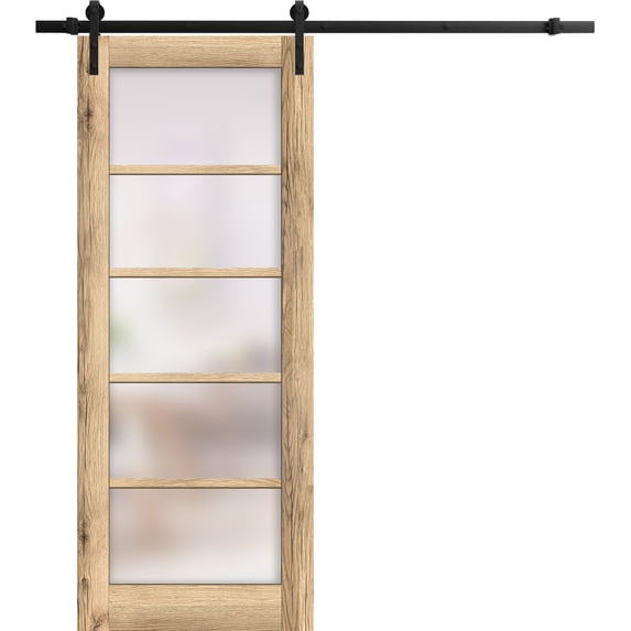 Sturdy Barn Door 36 x 84 inches | Quadro 4002 Oak | 6.6FT Rail Hangers Heavy Hardware Set | Solid Panel Interior Doors