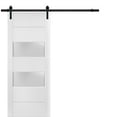 thumbnail image 1 of Sturdy Barn Door 36 x 96 inches Frosted Glass 2 lites | Lucia 4010 White Silk | 6.6FT Rail Hangers Heavy Hardware Set | Solid Panel Interior Doors, 1 of 6