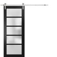 thumbnail image 1 of Sturdy Barn Door 36 x 96 inches Frosted Glass | Quadro 4002 Matte Black | Top Mount Stainless Steel 6.6FT Rail Hangers Heavy Set | Solid Panel Interior Doors, 1 of 6