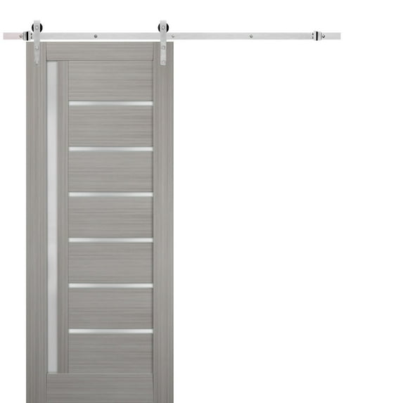Sturdy Barn Door 36 x 96 inches Frosted Glass | Quadro 4088 Grey Ash | Top Mount Stainless Steel 6.6FT Rail Hangers Heavy Set | Solid Panel Interior Doors