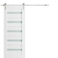 thumbnail image 1 of Sturdy Barn Door 36 x 96 inches Frosted Glass | Quadro 4445 White Silk | Top Mount Stainless Steel 6.6FT Rail Hangers Heavy Set | Solid Panel Interior Doors, 1 of 6