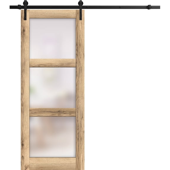 Sturdy Barn Door 36 x 96 inches | Lucia 2552 Oak | 6.6FT Rail Hangers Heavy Hardware Set | Solid Panel Interior Doors