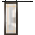 thumbnail image 1 of Sturdy Barn Door 36 x 96 inches | Planum 2113 Chocolate Ash Frosted Glass | 6.6FT Rail Hangers Heavy Hardware Set | Solid Panel Interior Doors, 1 of 6