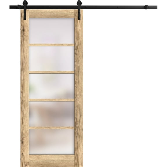 Sturdy Barn Door 36 x 96 inches | Quadro 4002 Oak | 6.6FT Rail Hangers Heavy Hardware Set | Solid Panel Interior Doors