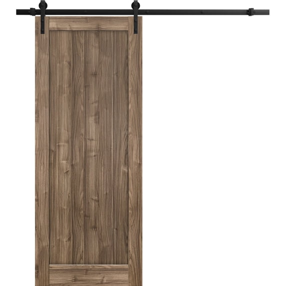 Sturdy Barn Door 36 x 96 inches | Quadro 4111 Walnut | 6.6FT Rail Hangers Heavy Hardware Set | Solid Panel Interior Doors