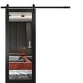 thumbnail image 1 of Sturdy Barn Door 42 x 80 inches | Lucia 1299 Matte Black with Mirror | 8FT Rail Hangers Heavy Hardware Set | Solid Panel Interior Doors, 1 of 6