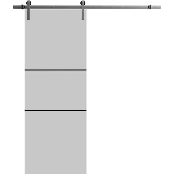 Sturdy Barn Door 42 x 80 inches | Planum 0014 Grey Ash with Frosted Glass | Stainless Steel 8FT Rail Hangers Heavy Set | Solid Panel Interior Doors