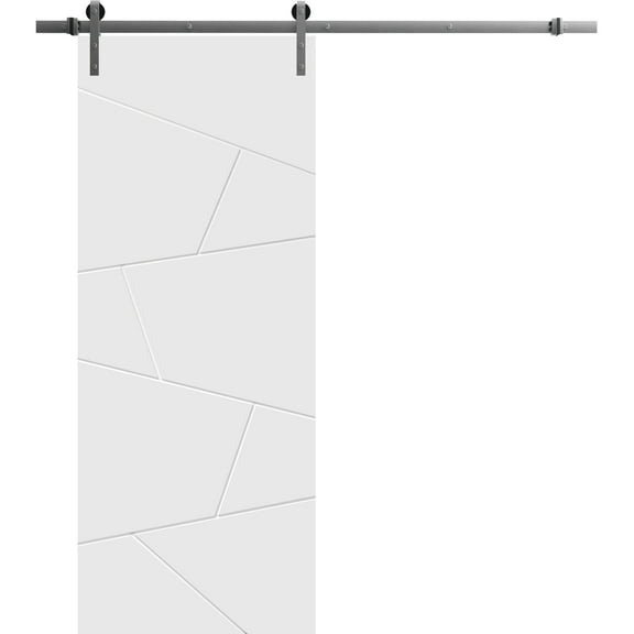 Sturdy Barn Door 42 x 80 inches | Planum 0990 Painted White | Stainless Steel 8FT Rail Hangers Heavy Set | Solid Panel Interior Doors