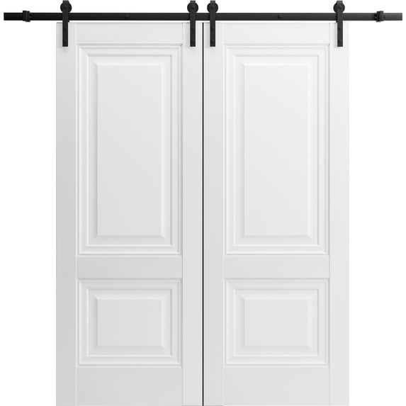 Sturdy Barn Door 42 x 80 inches | Sete 6933 Light Grey Oak with Frosted Glass | Stainless Steel 8FT Rail Hangers Heavy Set | Solid Panel Interior Doors