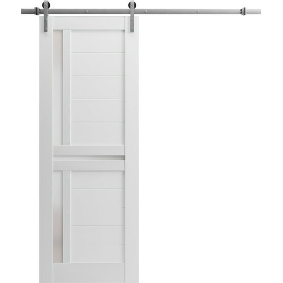 Sturdy Barn Door 42 x 80 inches | Veregio 7288 White Silk with Frosted Glass | Stainless Steel 8FT Rail Hangers Heavy Set | Solid Panel Interior Doors