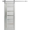 thumbnail image 1 of Sturdy Barn Door 42 x 84 inches | Quadro 4088 Light Grey Oak with Frosted Glass | Stainless Steel 8FT Rail Hangers Heavy Set | Solid Panel Interior Doors, 1 of 5