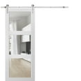 thumbnail image 1 of Sturdy Barn Door 42 x 96 inches Clear Glass 3 Lites | Lucia 2555 Matte White | Top Mount Stainless Steel 8FT Rail Hangers Heavy Set | Solid Panel Interior Doors, 1 of 6