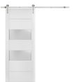 thumbnail image 1 of Sturdy Barn Door 42 x 96 inches Frosted Glass 2 lites | Lucia 4010 White Silk | Stainless Steel 8FT Rail Hangers Heavy Set | Solid Panel Interior Doors, 1 of 6