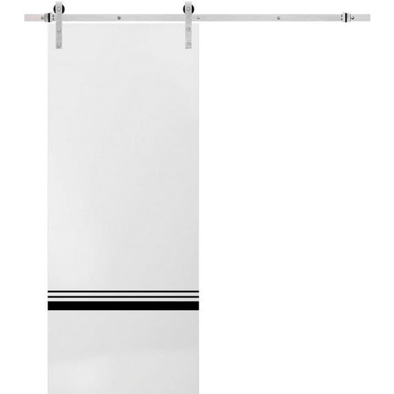 Sturdy Barn Door 42 x 96 inches | Planum 0012 White Silk with Frosted Glass | Stainless Steel 8FT Rail Hangers Heavy Set | Solid Panel Interior Doors