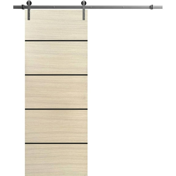 Sturdy Barn Door 42 x 96 inches | Planum 0015 Natural Veneer with Frosted Glass | Stainless Steel 8FT Rail Hangers Heavy Set | Solid Panel Interior Doors