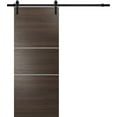 thumbnail image 1 of Sturdy Barn Door 42 x 96 inches | Planum 0110 Chocolate Ash with Frosted Glass | 8FT Rail Hangers Heavy Hardware Set | Solid Panel Interior Doors, 1 of 6